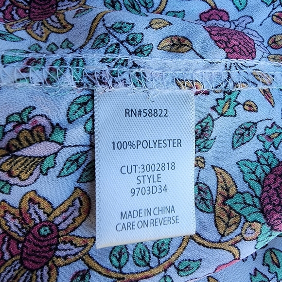 Max Studio Floral Cap Sleeve Asymmetrical Top Blouse Woman's White Pink Green S - Picture 9 of 13